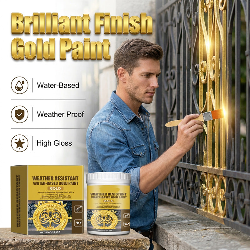 🥳OFERTA💞 Pintura dorada impermeable - a base de agua, que proporciona un brillo espectacular. Segura para usar sobre metal, madera y piedra. ¡Resistente a la lluvia y al sol!